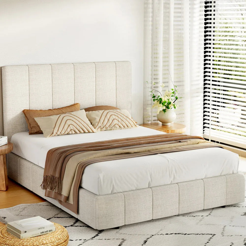 Artiss Bed Frame Double Size Beige TETTE - Mekamart Australia