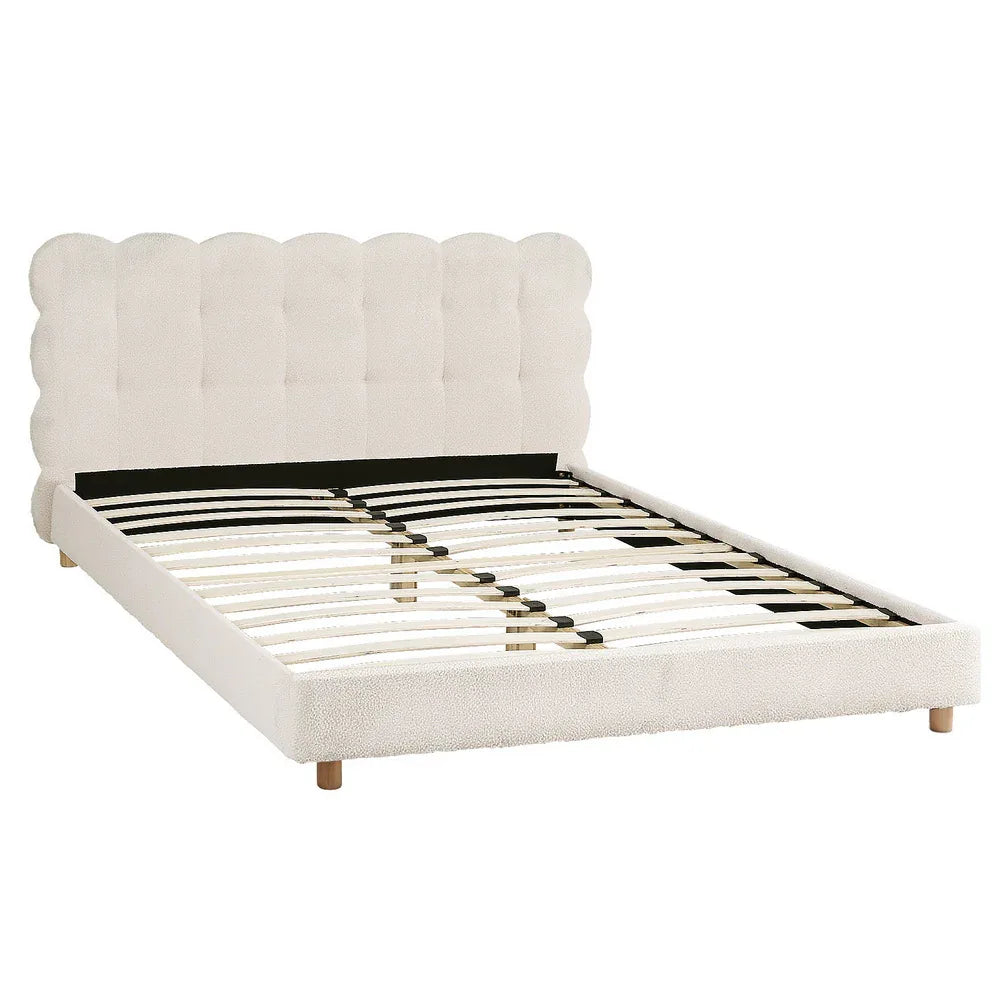 Artiss Double Bed Frame Cloud Headboard Boucle Fabric Mattress Platform Base White - Mekamart Australia