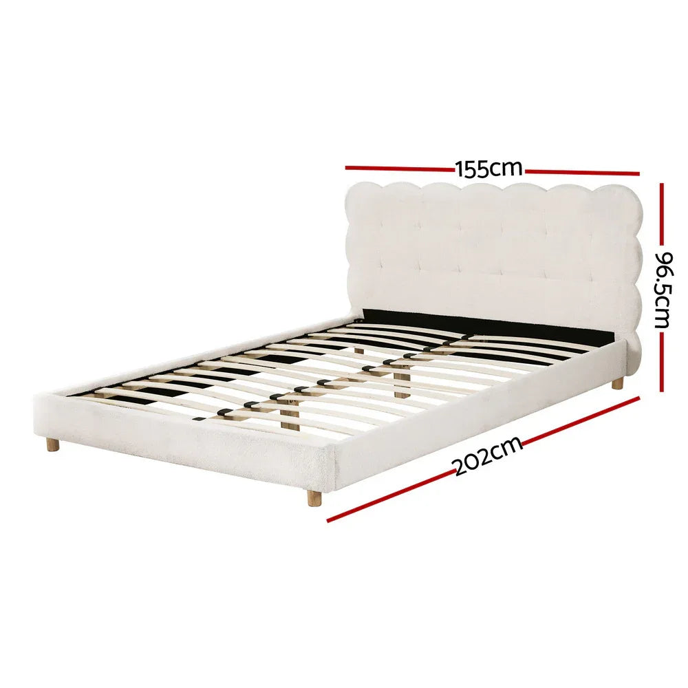 Artiss Double Bed Frame Cloud Headboard Boucle Fabric Mattress Platform Base White - Mekamart Australia