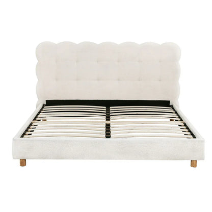 Artiss Double Bed Frame Cloud Headboard Boucle Fabric Mattress Platform Base White - Mekamart Australia