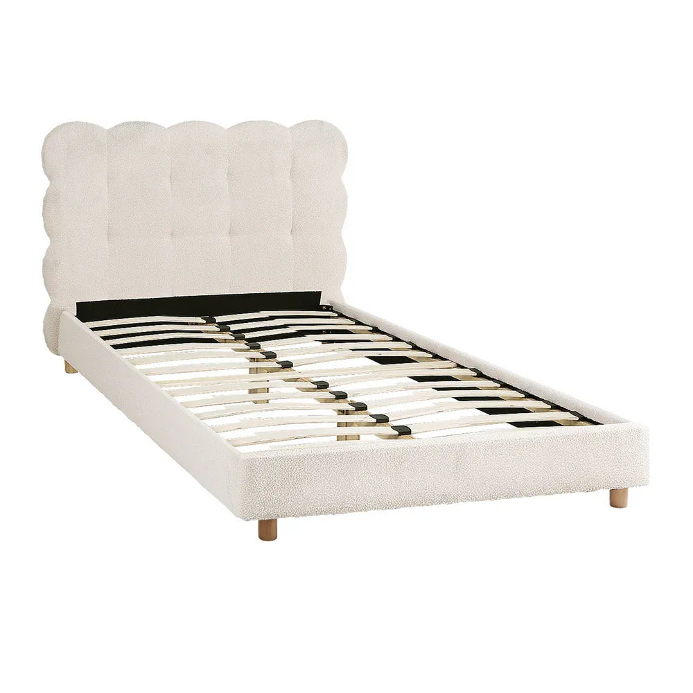 Artiss King Single Bed Frame Cloud Headboard Boucle Fabric Mattress Platform Base White - Mekamart Australia