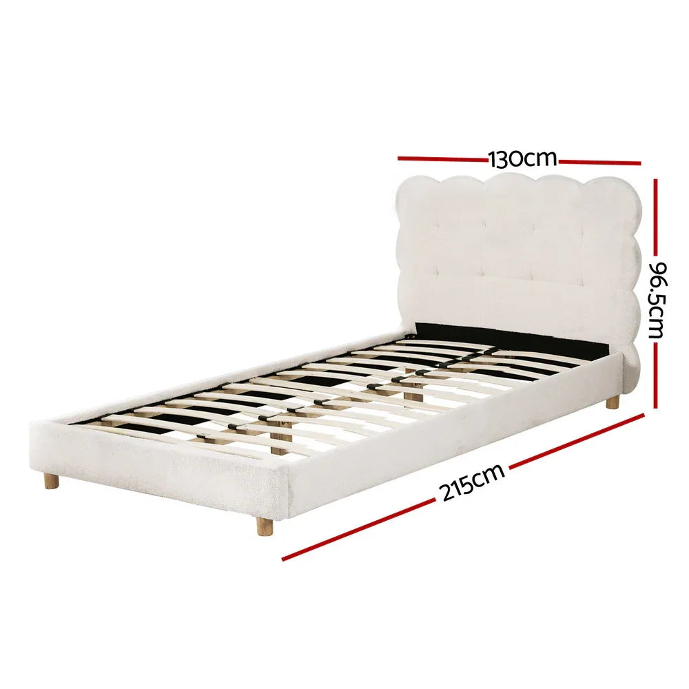 Artiss King Single Bed Frame Cloud Headboard Boucle Fabric Mattress Platform Base White - Mekamart Australia