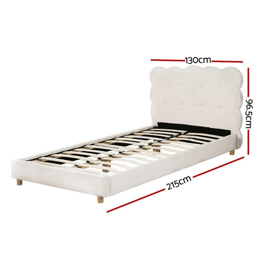 Artiss King Single Bed Frame Cloud Headboard Boucle Fabric Mattress Platform Base White - Mekamart Australia