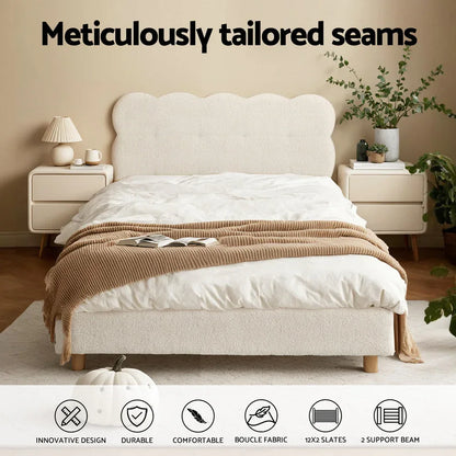 Artiss King Single Bed Frame Cloud Headboard Boucle Fabric Mattress Platform Base White - Mekamart Australia