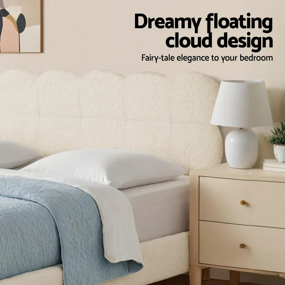 Artiss King Single Bed Frame Cloud Headboard Boucle Fabric Mattress Platform Base White - Mekamart Australia