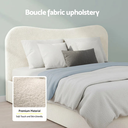 Artiss Queen Bed Frame with Gaslift Storage Wooden Platform Mattress Base Boucle Upholstered White - Mekamart Australia