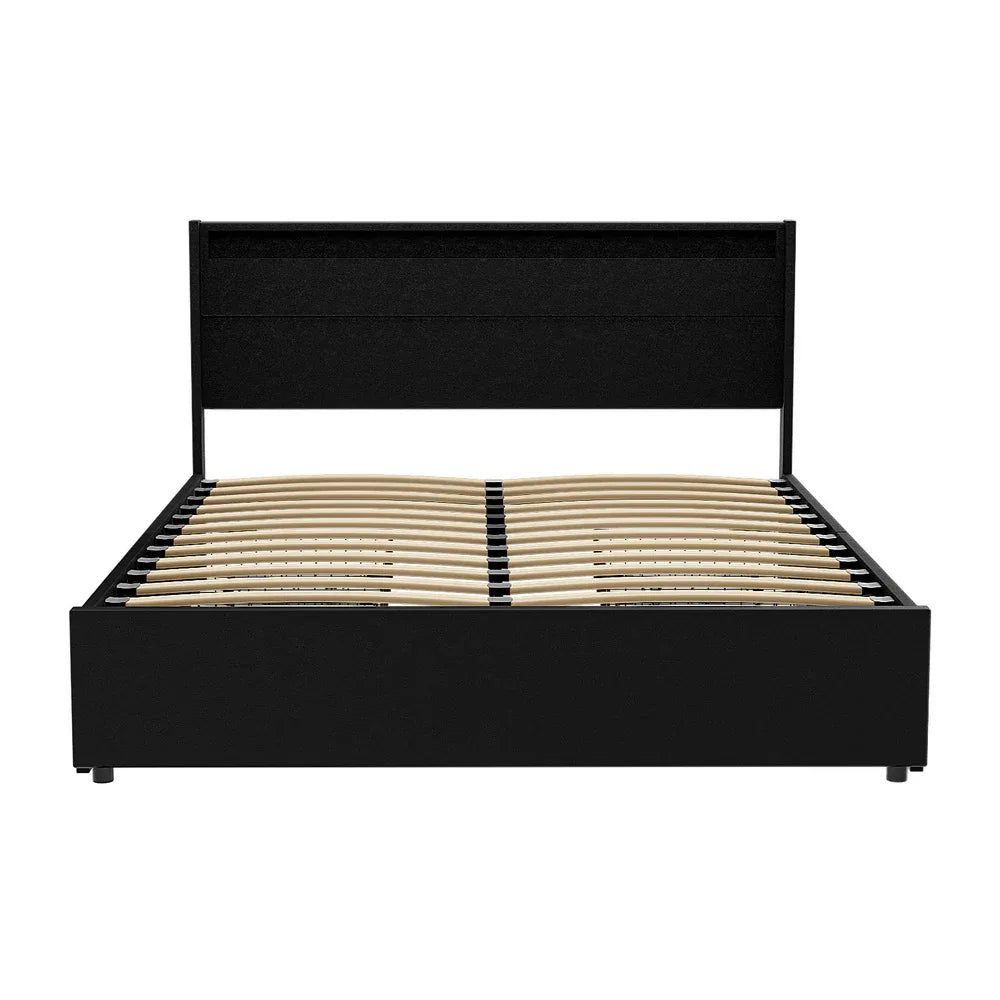 Artiss Bed Frame Queen Size LED with 4 Drawers Black DUNN - Mekamart Australia