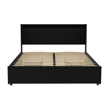 Artiss Bed Frame Queen Size LED with 4 Drawers Black DUNN - Mekamart Australia
