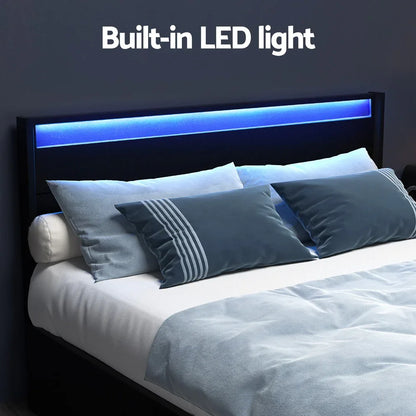 Artiss Bed Frame Queen Size LED with 4 Drawers Black DUNN - Mekamart Australia