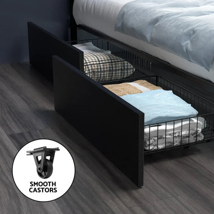 Artiss Bed Frame Queen Size LED with 4 Drawers Black DUNN - Mekamart Australia