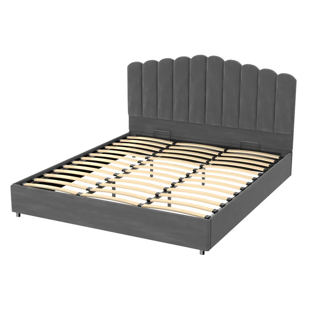 Artiss Bed Frame King Size Velvet Grey FION - Mekamart Australia