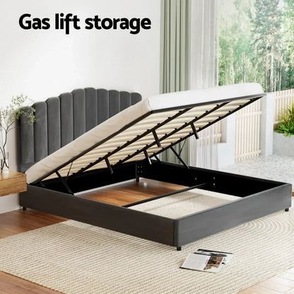 Artiss Bed Frame King Size Velvet Grey FION - Mekamart Australia
