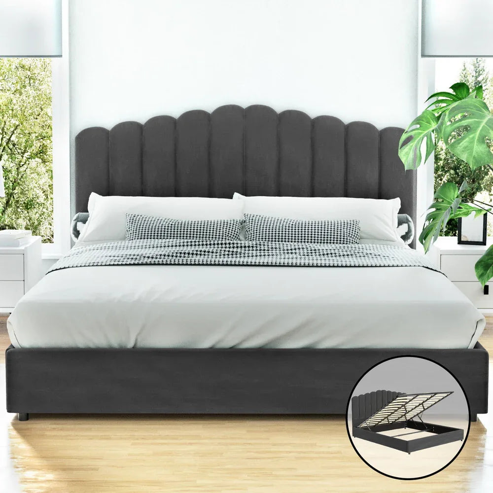 Artiss Bed Frame King Size Velvet Grey FION - Mekamart Australia