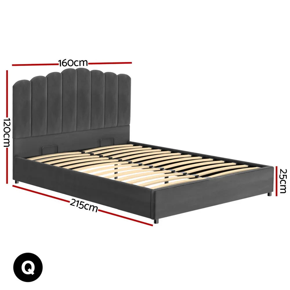 Artiss Bed Frame Queen Size Velvet Grey FION - Mekamart Australia