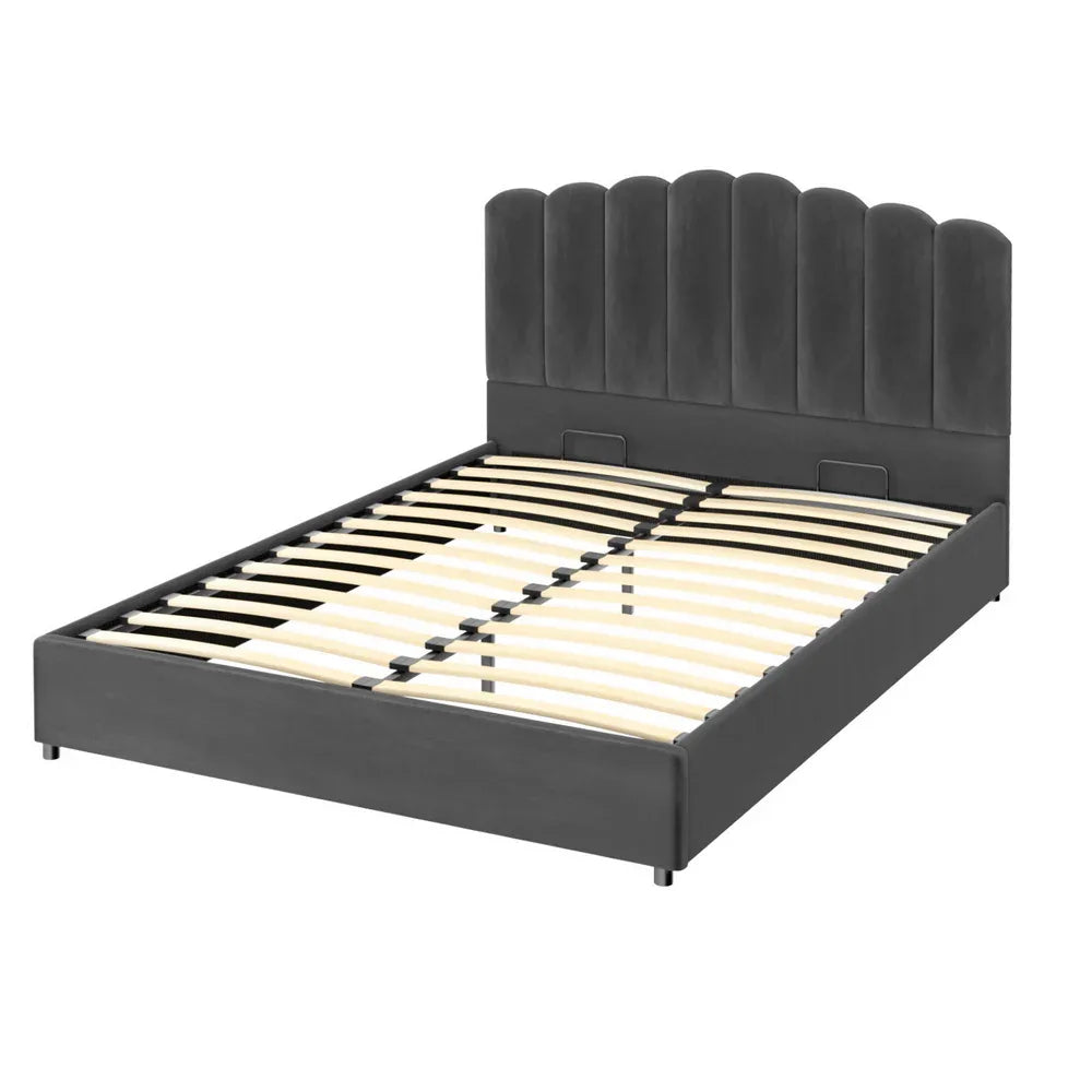Artiss Bed Frame Queen Size Velvet Grey FION - Mekamart Australia