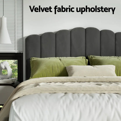 Artiss Bed Frame Queen Size Velvet Grey FION - Mekamart Australia