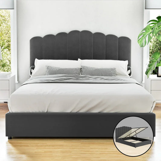Artiss Bed Frame Queen Size Velvet Grey FION - Mekamart Australia