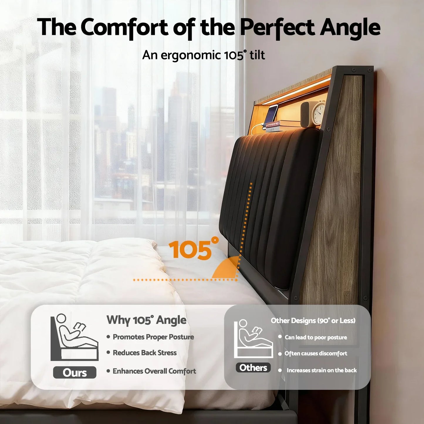Artiss Queen Bed Frame LED Storage Headboard with Charging Station Black - Mekamart Australia