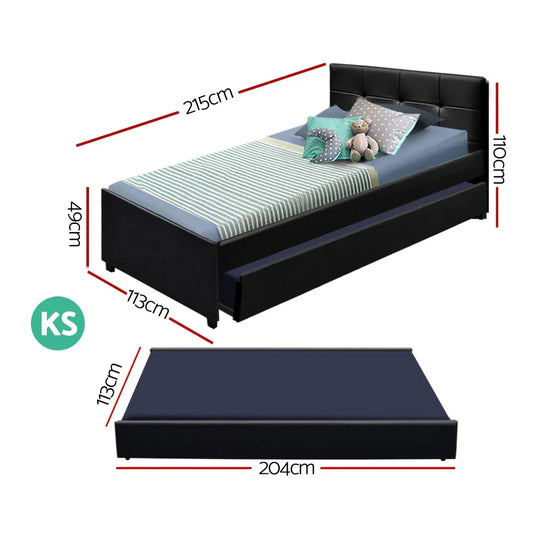 Artiss Bed Frame King Single Size Trundle Daybed Black - Mekamart Australia