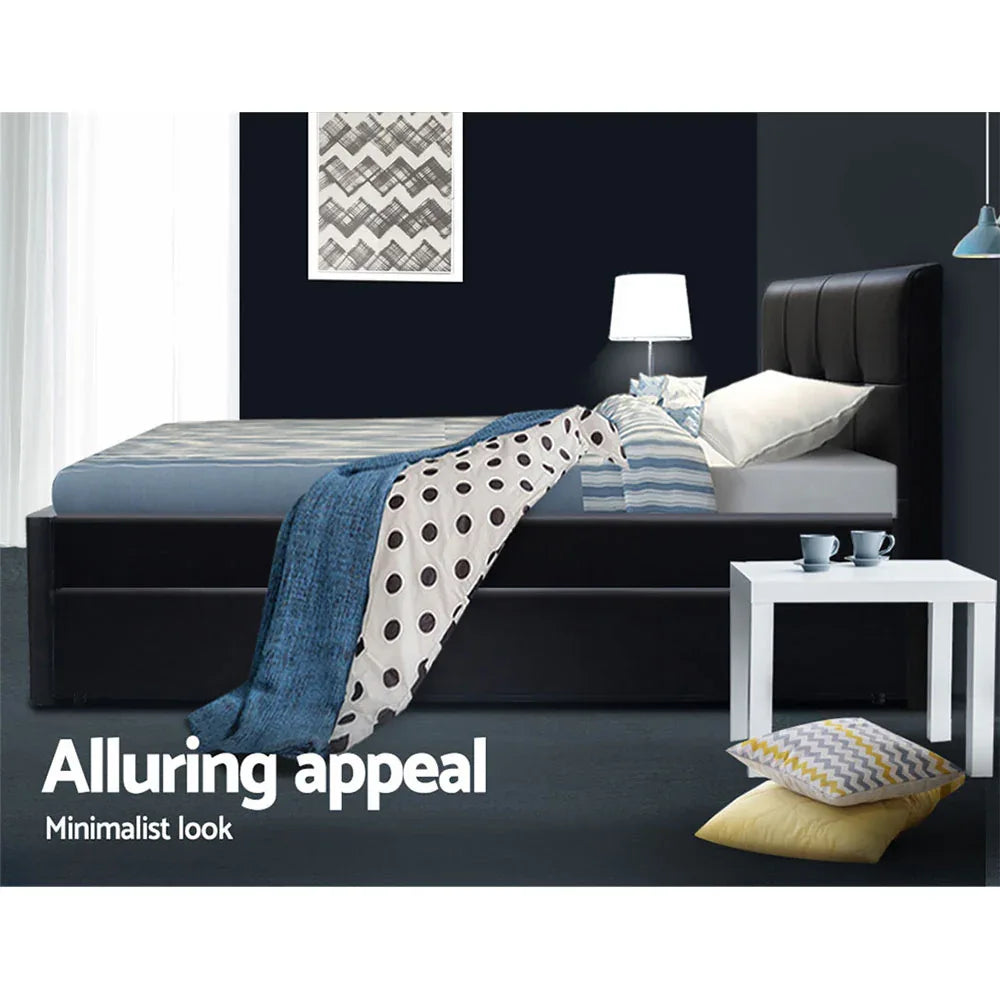 Artiss Bed Frame King Single Size Trundle Daybed Black - Mekamart Australia