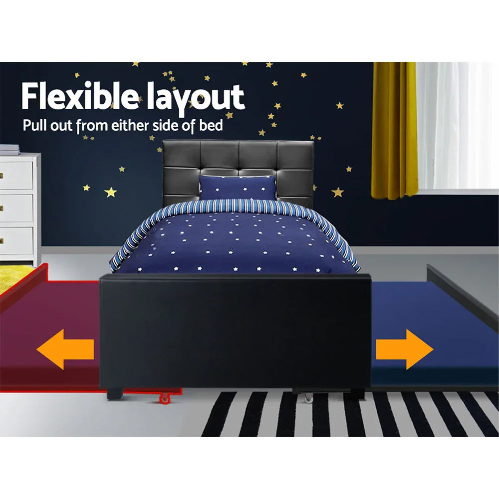 Artiss Bed Frame King Single Size Trundle Daybed Black - Mekamart Australia