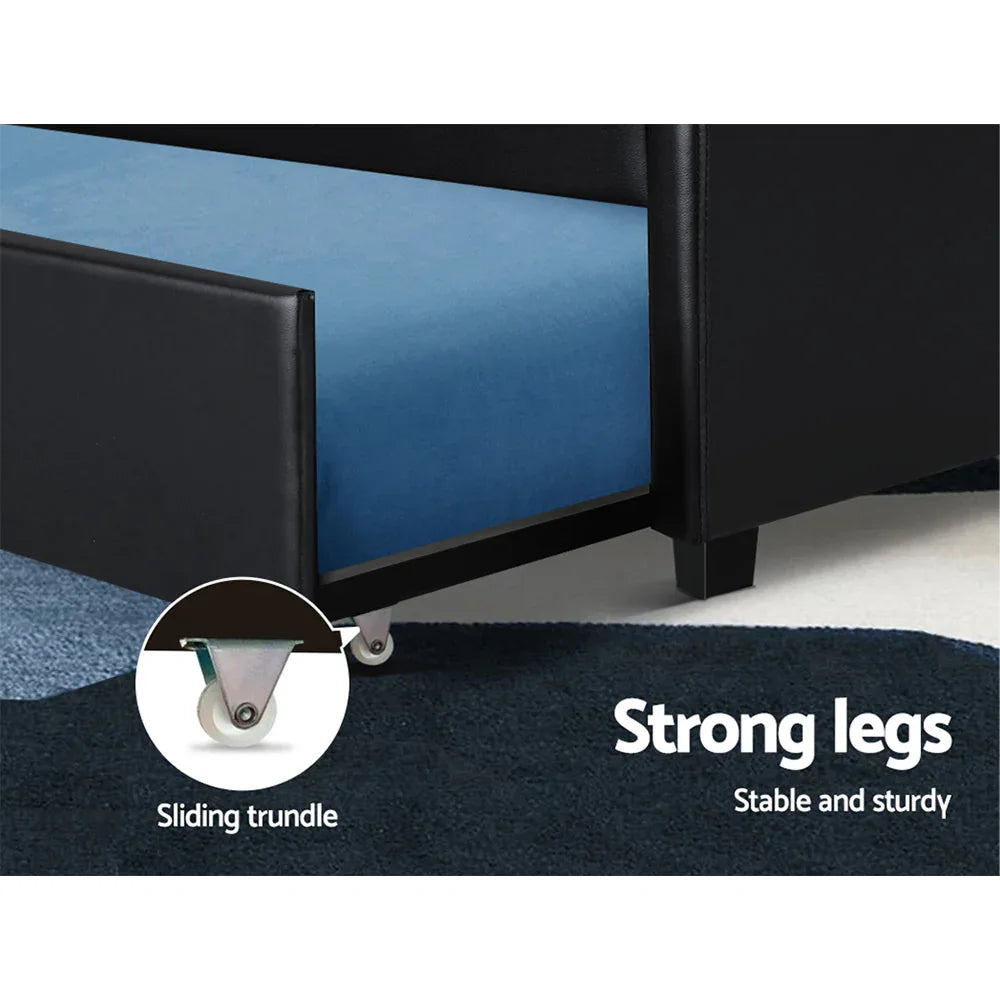 Artiss Bed Frame King Single Size Trundle Daybed Black - Mekamart Australia