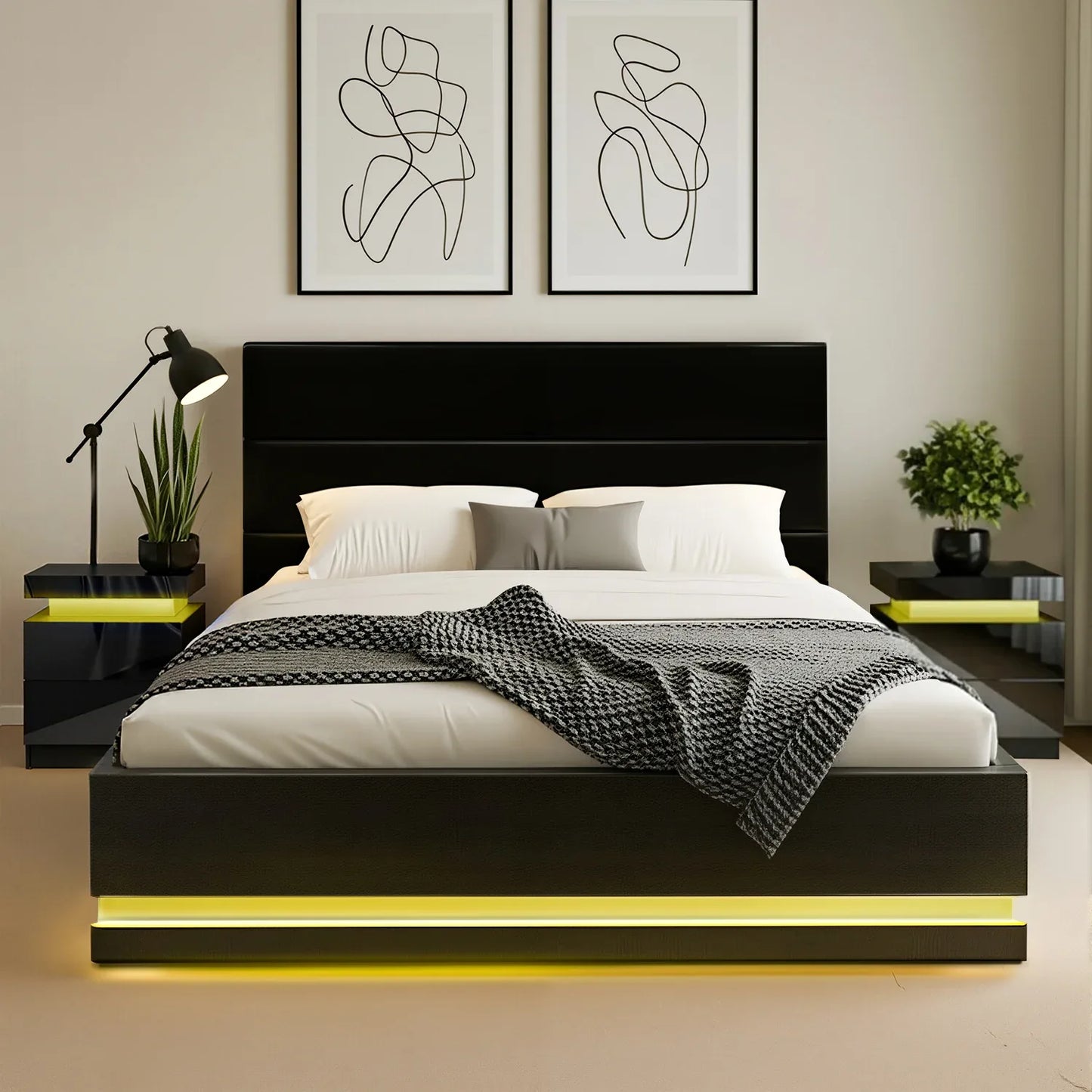 Artiss RGB LED Queen Bed Frame with 2 Beside Tables Set 16 Colour Mood Lighting - Mekamart Australia