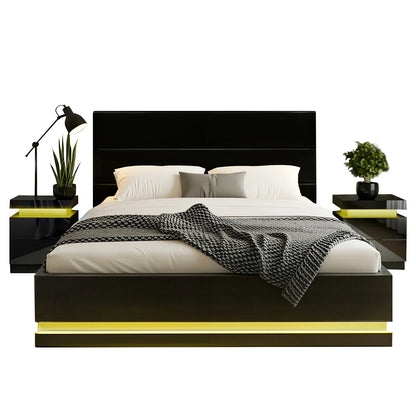 Artiss RGB LED Queen Bed Frame with 2 Beside Tables Set 16 Colour Mood Lighting - Mekamart Australia