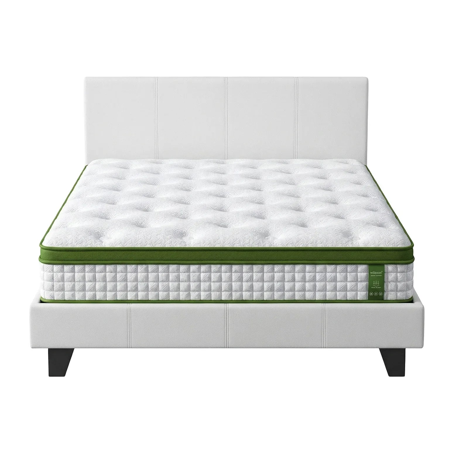 Artiss Double Bed Frame Platform White PVC Leather Hybrid Mattress Modern - Mekamart Australia
