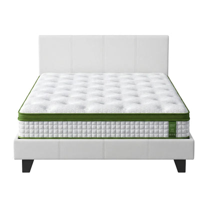 Artiss Double Bed Frame Platform White PVC Leather Hybrid Mattress Modern - Mekamart Australia
