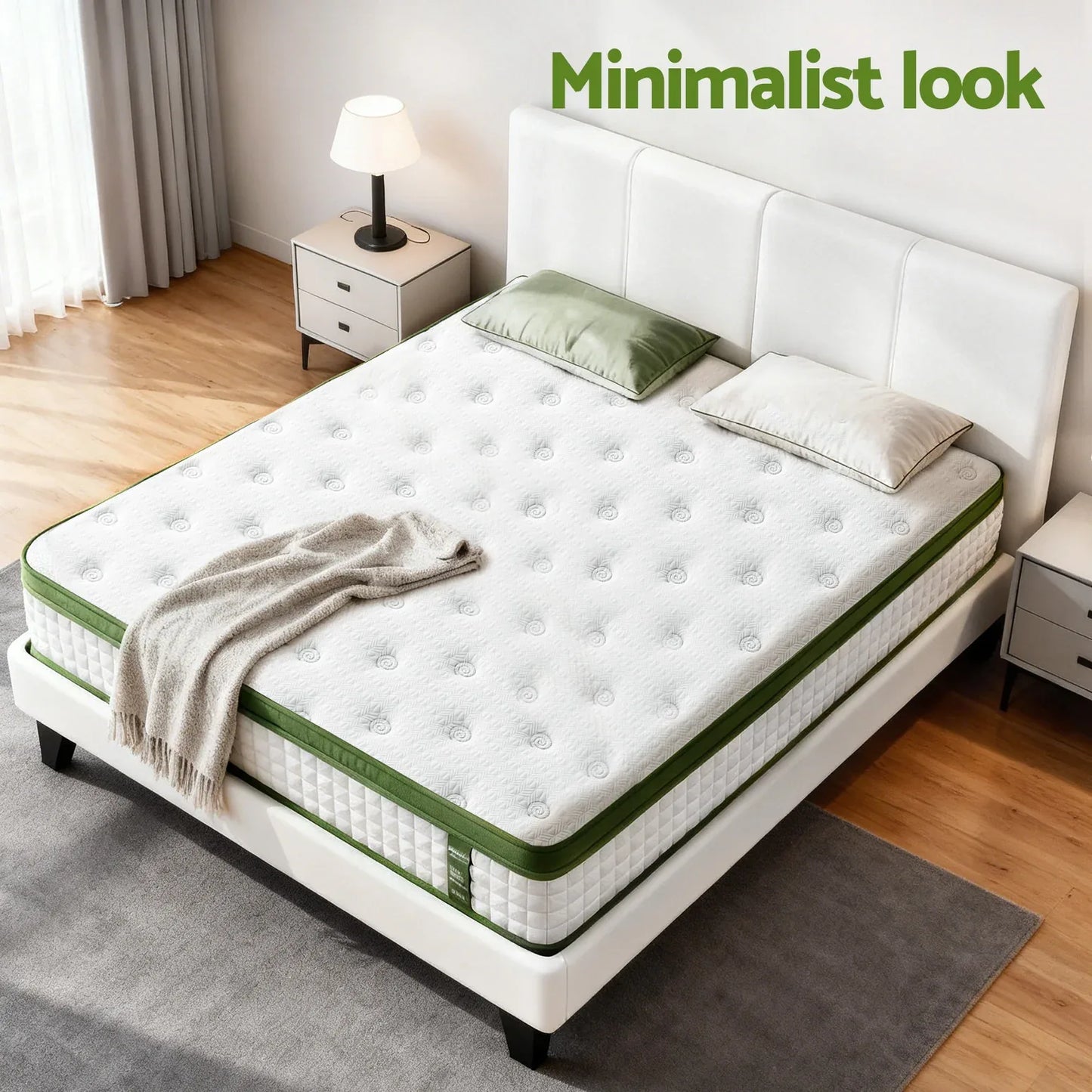 Artiss Double Bed Frame Platform White PVC Leather Hybrid Mattress Modern - Mekamart Australia