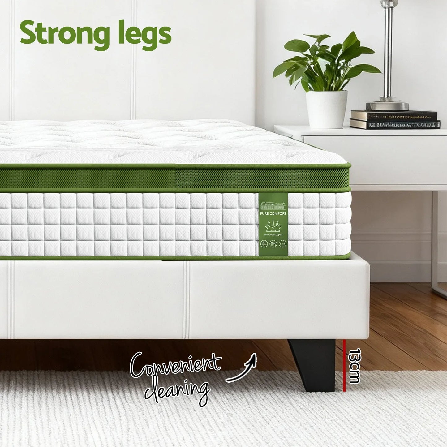Artiss Double Bed Frame Platform White PVC Leather Hybrid Mattress Modern - Mekamart Australia