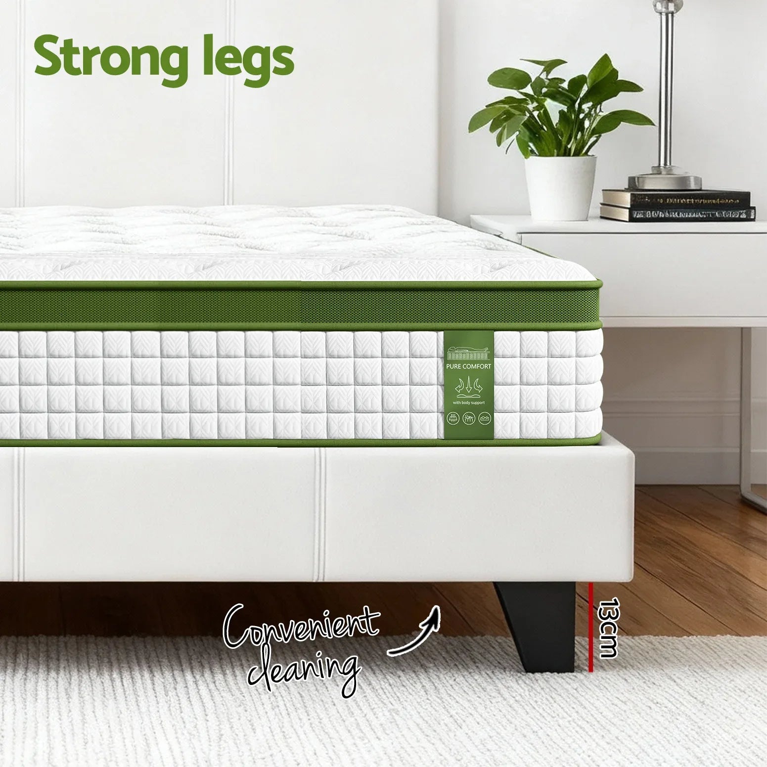 Artiss Double Bed Frame Platform White PVC Leather Hybrid Mattress Modern - Mekamart Australia