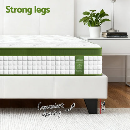 Artiss Double Bed Frame Platform White PVC Leather Hybrid Mattress Modern - Mekamart Australia