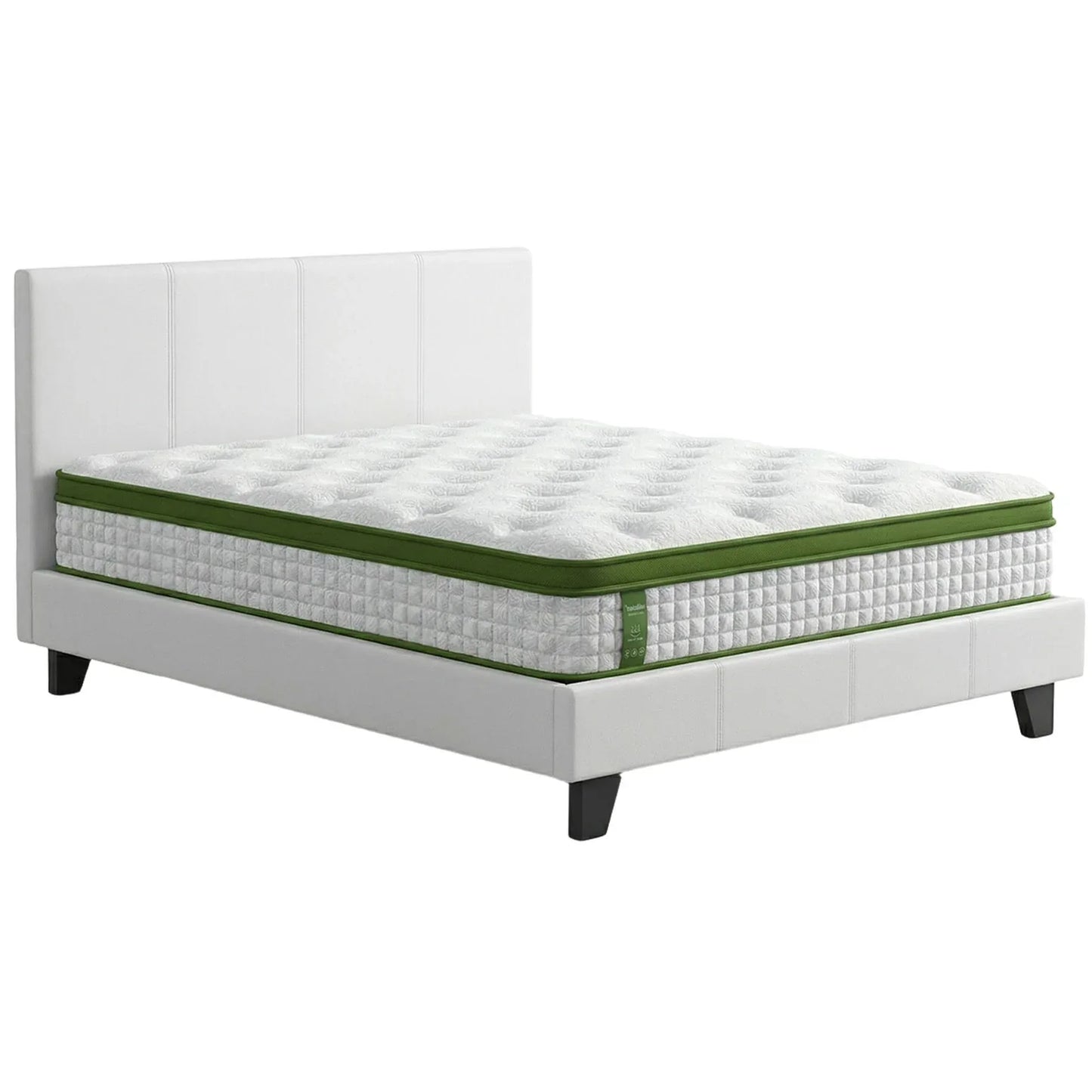 Artiss Double Bed Frame Platform White PVC Leather Hybrid Mattress Modern - Mekamart Australia