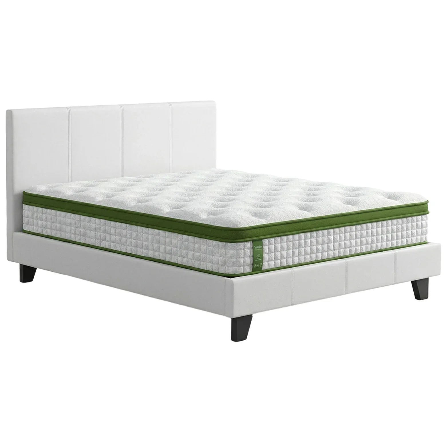 Artiss Double Bed Frame Platform White PVC Leather Hybrid Mattress Modern - Mekamart Australia
