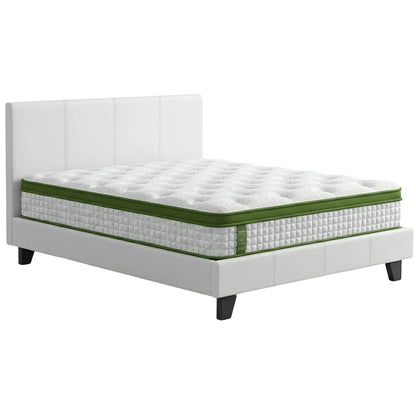 Artiss Double Bed Frame Platform White PVC Leather Hybrid Mattress Modern - Mekamart Australia