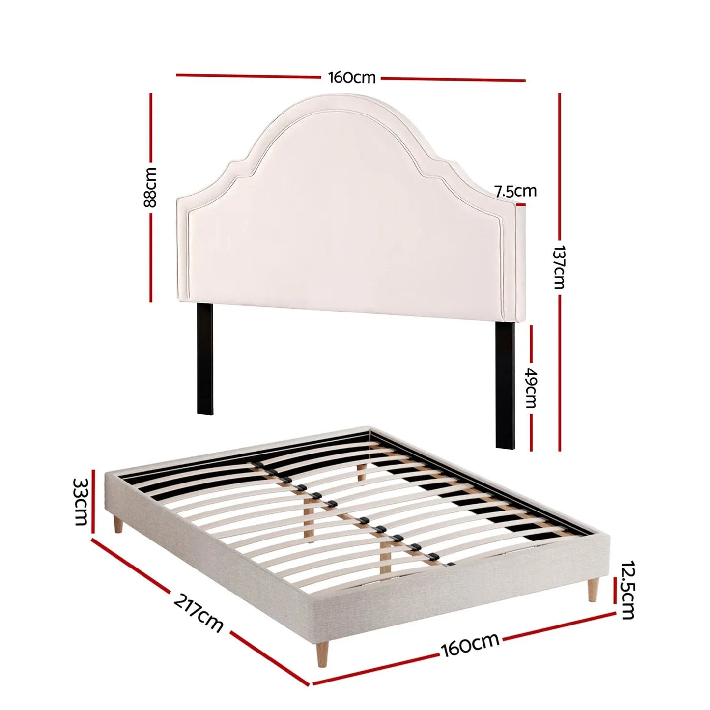 Artiss Queen Bed Frame with Storage Scalloped Velvet Headboard Wooden Platform Base - Mekamart Australia