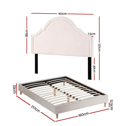 Artiss Queen Bed Frame with Storage Scalloped Velvet Headboard Wooden Platform Base - Mekamart Australia