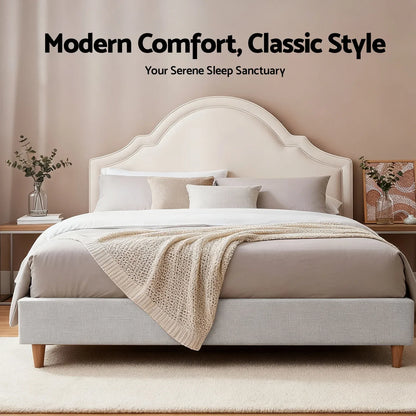 Artiss Queen Bed Frame with Storage Scalloped Velvet Headboard Wooden Platform Base - Mekamart Australia