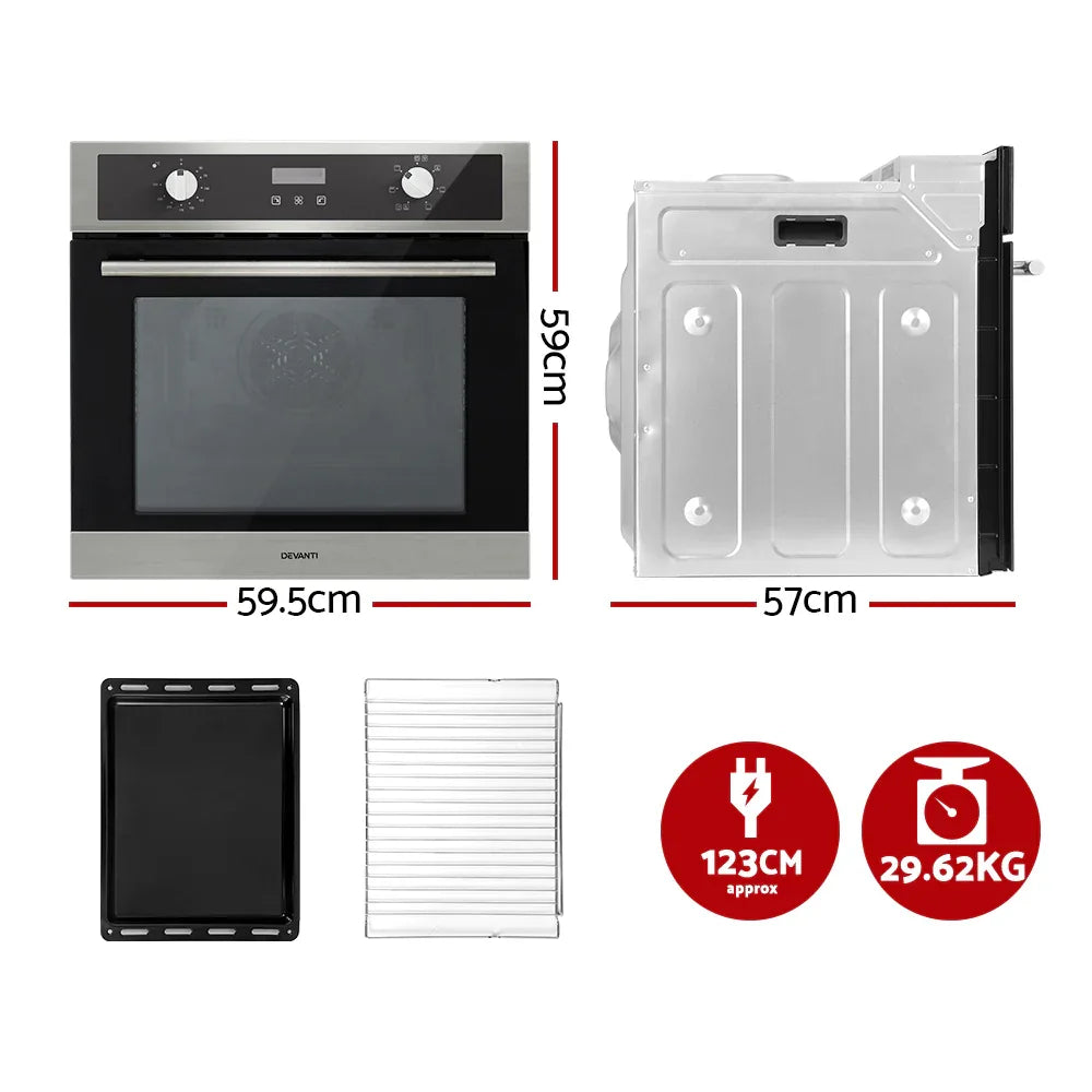 Devanti Electric Built In Wall Oven 80L Convection Grill Ovens Stainless Steel - Mekamart Australia