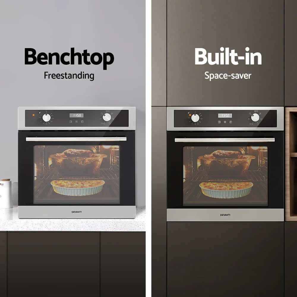 Devanti Electric Built In Wall Oven 80L Convection Grill Ovens Stainless Steel - Mekamart Australia