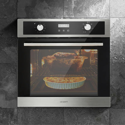 Devanti Electric Built In Wall Oven 80L Convection Grill Ovens Stainless Steel - Mekamart Australia