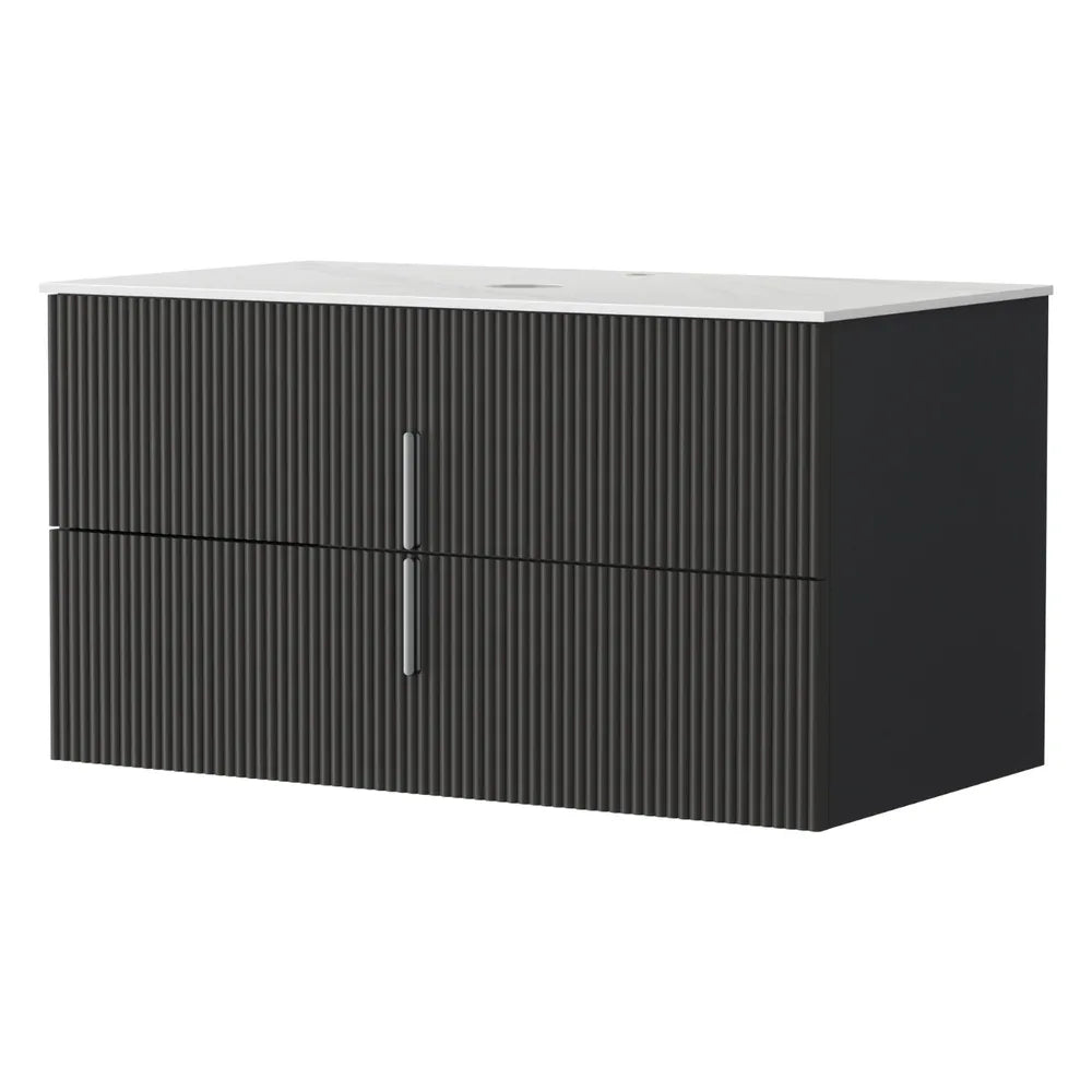 Cefito Vanity Unit 900mm Bathroom Cabinet Storage Wall Hung Black Timber Front - Mekamart Australia