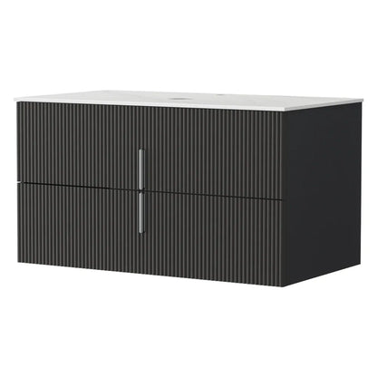 Cefito Vanity Unit 900mm Bathroom Cabinet Storage Wall Hung Black Timber Front - Mekamart Australia