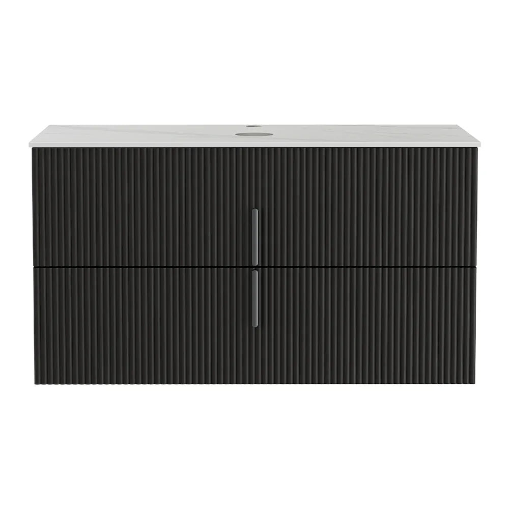 Cefito Vanity Unit 900mm Bathroom Cabinet Storage Wall Hung Black Timber Front - Mekamart Australia