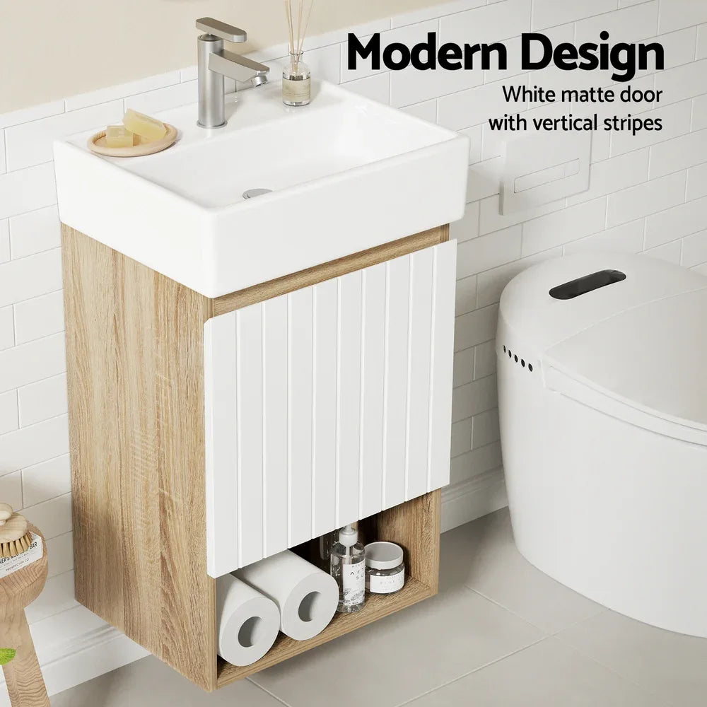 Cefito Vanity Unit 445mm Basin Bathroom Cabinet Storage Wall Hung Sink White - Mekamart Australia