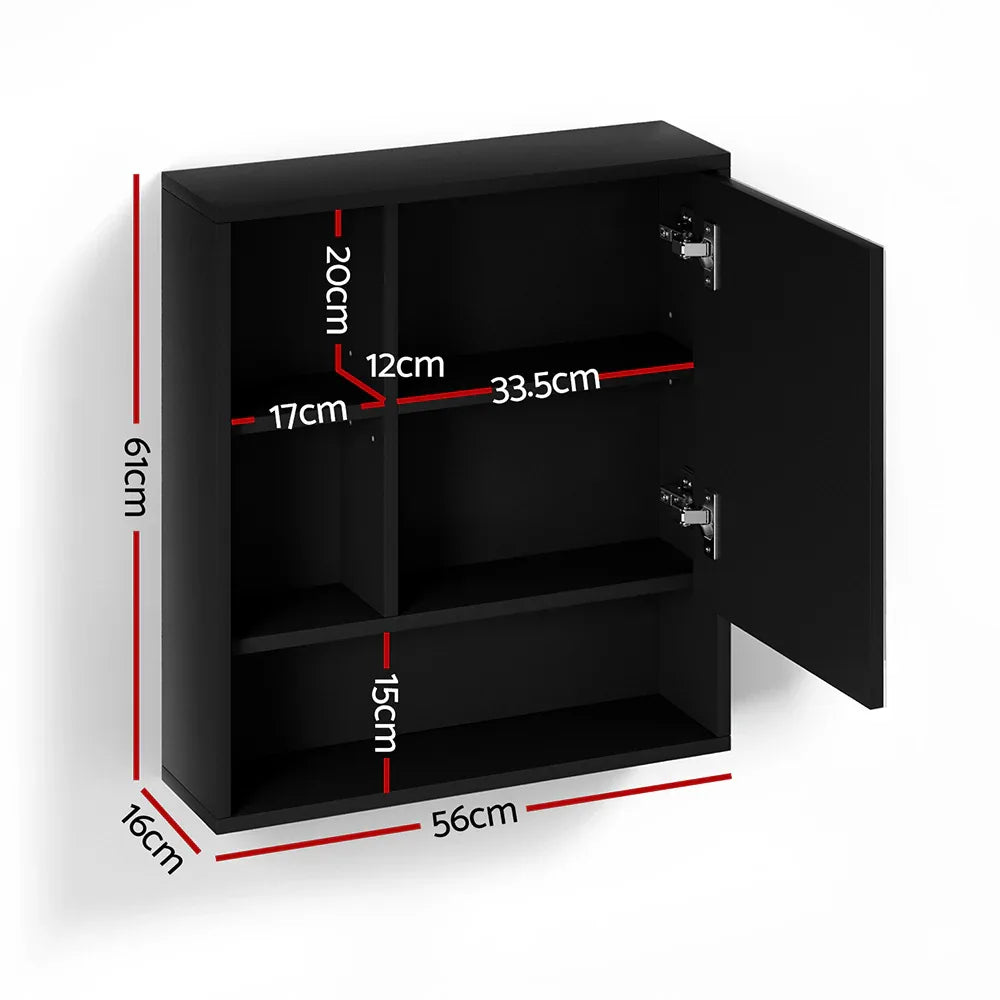 Cefito Bathroom Mirror Cabinet Mirrored Medicine Adjustable Shelf Wall Mounted 560mm Black - Mekamart Australia