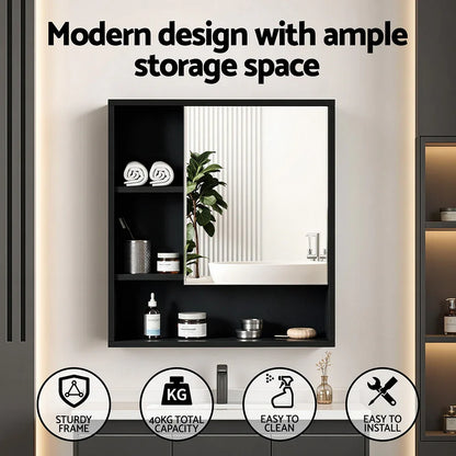 Cefito Bathroom Mirror Cabinet Mirrored Medicine Adjustable Shelf Wall Mounted 560mm Black - Mekamart Australia
