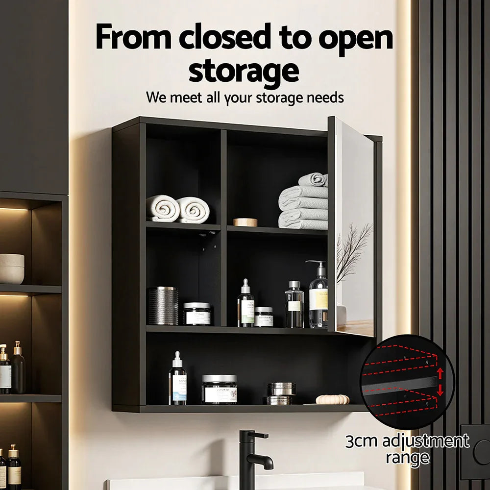 Cefito Bathroom Mirror Cabinet Mirrored Medicine Adjustable Shelf Wall Mounted 560mm Black - Mekamart Australia
